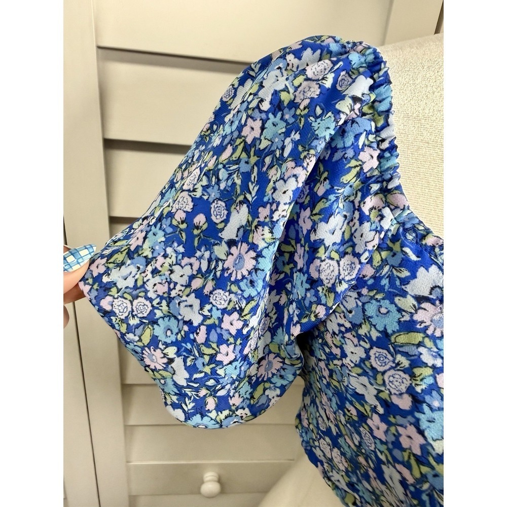 Wild Fable Floral Puff Sleeve Tie Back Crop Top Cottagecore Women's Size Medium - Picture 4 of 10